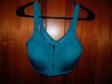 ALL IN MOTION TEAL SPORT BRA, WIRELESS, ZIP FRONT, MEDIUM LINING, SIZE 34 D