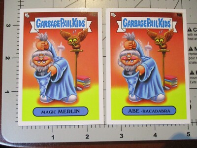 GARBAGE PAIL KIDS book worms Merlin King Arthur spoof 2 STICKER CARD SET 74ab G