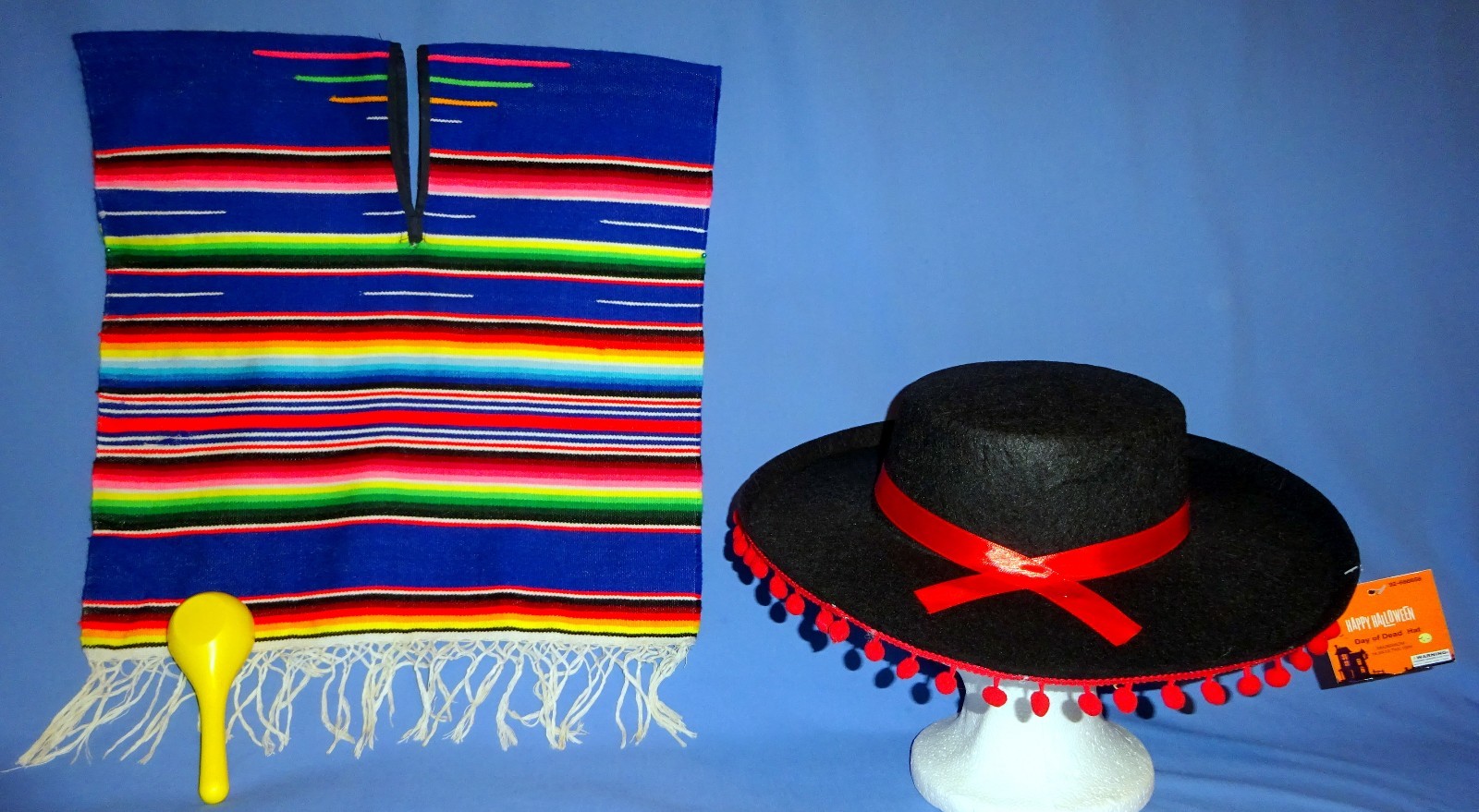 Poncho Mexicain Homme Femme - Rayé Multicolore Avec Franges - Pour Fête Cinco De Mayo, Carnaval