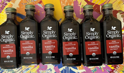 6x Simply Organic Pure Madagascar Vanilla Extract 4 FL OZ (Lot Of 6) BB 05/26