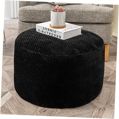 Pouf Ottoman Unstuffed,Round Poof Ottoman Seat(No Filler),Soft Faux Fur Black