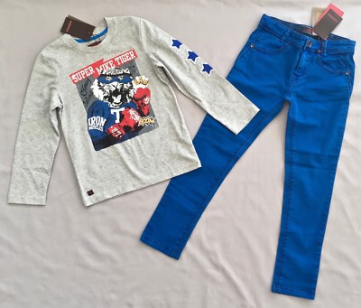NWT CATIMINI BOYS TIGER TOP & ROYAL BLUE PANTS 2PC SET/ OUTFIT 6 - 7 years SZ 7