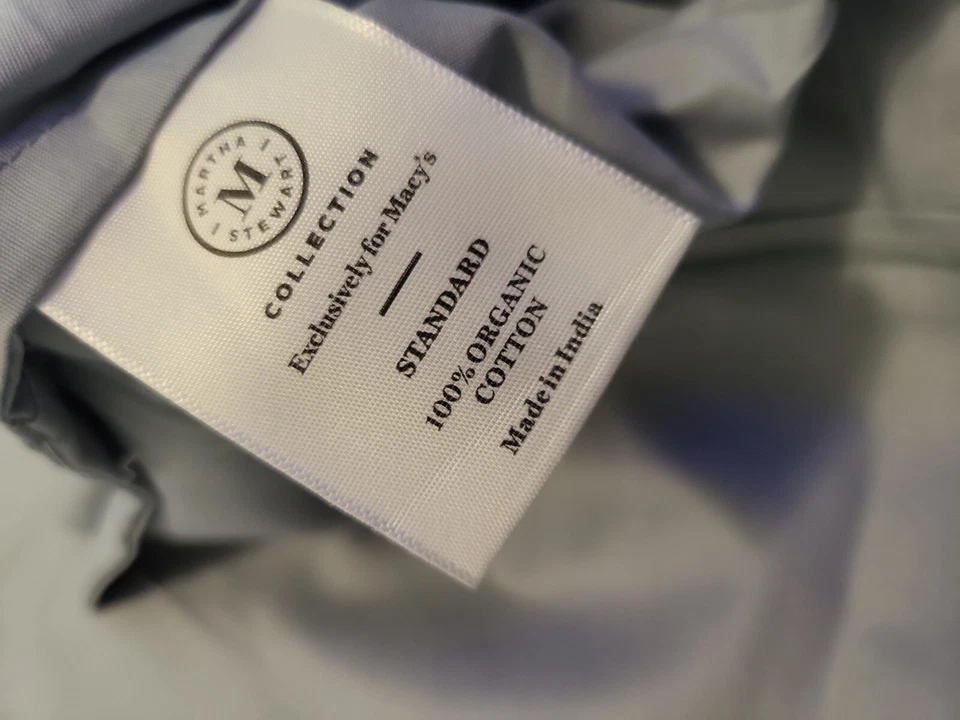 1 PAR DE FUNDAS DE ALMOHADA ESTÁNDAR Martha Stewart 300 TC Algodón Orgánico Azul Río Foto 2 de 4