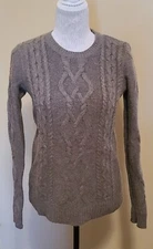 JCP Womens Grey Pullover Sweater Cable Knit Long Sleeve Crew Neck Size Medium 