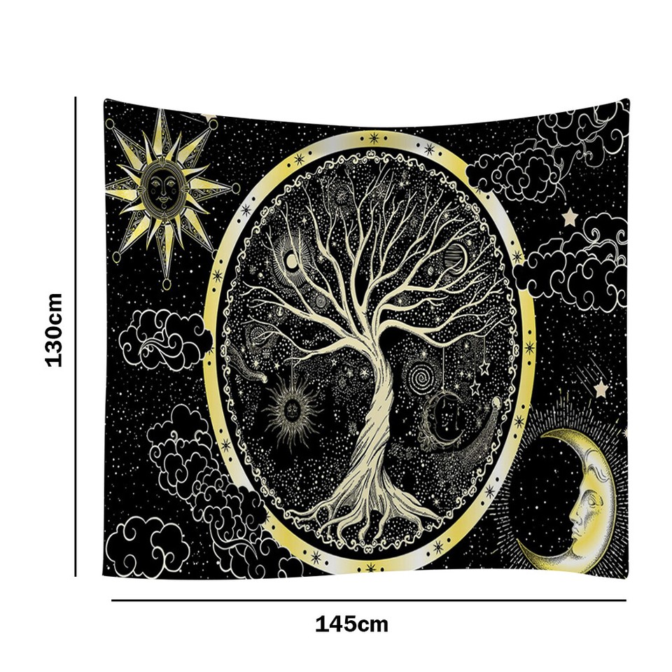 Wandteppich, Motiv Sonne, Mond, Baum, zum Aufhängen, Wanddecke