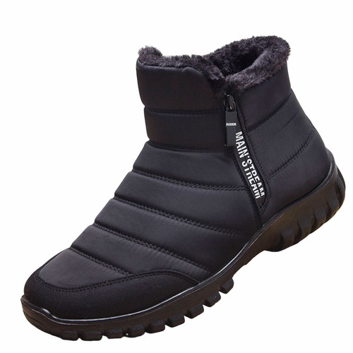 Men Waterproof Warm Fur Lined Snow Boots Winter Ankle Boots Non-slip Flat Shoes - Picture 14 of 15