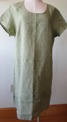 FLAX Designs  Linen  Dress  One Tuck Wonderful   M      NWT   GREEN
