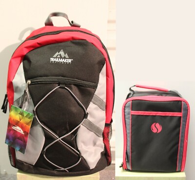 2-SET Rojo Trailmaker Mochila Y Fiambrera Escuela Niños Adolescentes Men Libro