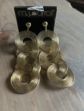 MJ Carroll 3” Gold tone disco flashy Dangle post Earrings  Gypsy VNT Retro 80’s