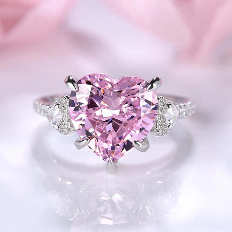 3.20 Ct Heart Cut Pink Sapphire Diamond Engagement Ring 14K
