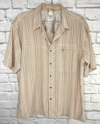 The North Face Striped Short Sleeve Button Up Shirt Men's Size Large Modal Poly