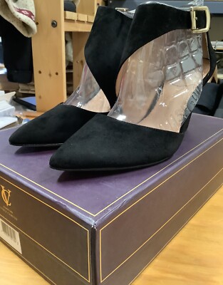 VC Signature by Vince Camuto Black Suede Block Ankle Strap Heel 9M Shoes