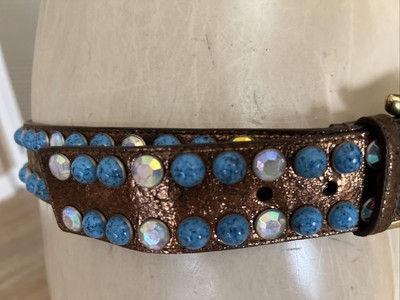 Guess size S Brown Leather Belt with Turquoise Accent Guess White Stones & Faux Turquoise Copper Color Belt 955124  main image 3