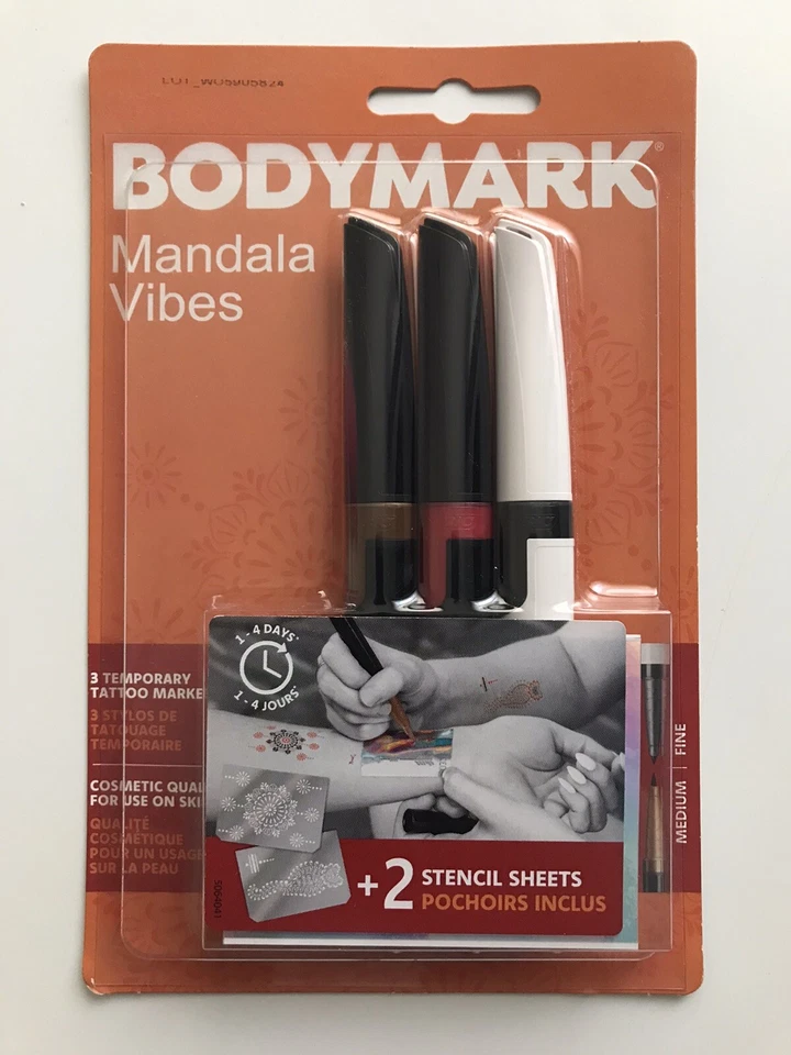BodyMark by BIC Mandala Vibes Hautfarbe Marker 3 Farben + 2 Schablonen NEU