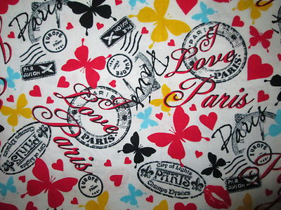 PARIS I LOVE WORDS POST MARKS BRIGHT COLORS COTTON FABRIC BTHY