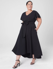 NEW LANE BRYANT BLACK LENA V-NECK HIGH-LOW MIDI DRESS SZ 20