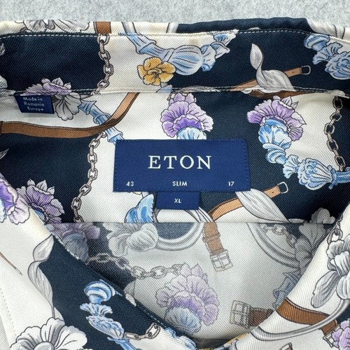 ETON Shirt Men's 17-43 Floral Motif Elegant Print 100% Silk Slim Button Up RARE - Picture 3 of 11
