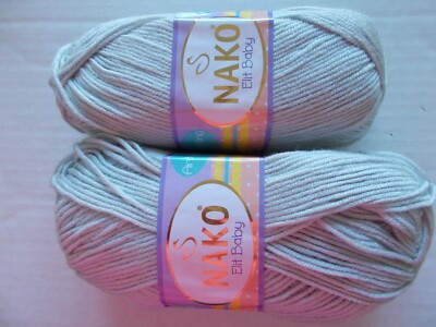 Nako Elit Baby anti-pilling yarn, Pale Grey (#4672), lot of 2 (275 yds ea)
