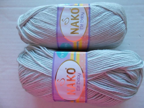 Nako Elit Baby anti-pilling yarn, Pale Grey #4672, lot of 2 275 yds ea