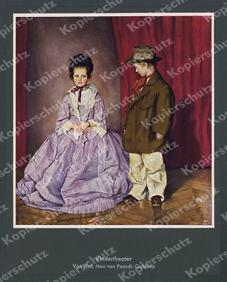 Farblitho Max v. Poosch Kindertheater Jugend Kostümkunde Poesie Biedermeier 1942