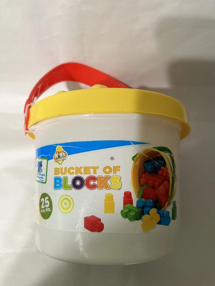 Kids@Work A Bucket of Blocks 25pc Building Blocks Yellow Top with Storage Bucket - Image 2 of 4