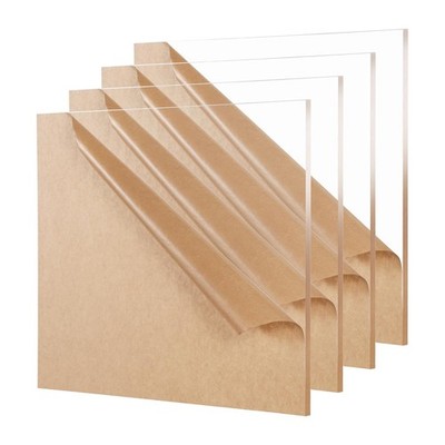4 Pack Clear Acrylic Sheet 1/4'' Thick (6mm), 12'' x 12'' Cast Plexiglass Square Pl