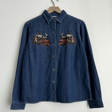 Cabin Creek Vintage Chambray Top Embroidered Cottagecore Denim Shirt Size PXL