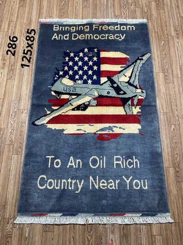 hand made afghan war rugs. usa war rugs, usa flag or dron war rug 4x3ft - Picture 3 of 9