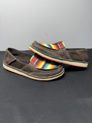 Ariat Cruisers Moccasin Brown Striped Suede Aztec Women’s Flats Shoes  EUC