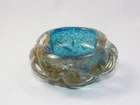 Vintage Murano Aventurine Aqua Blue Green Art Glass Ashtray Bowl