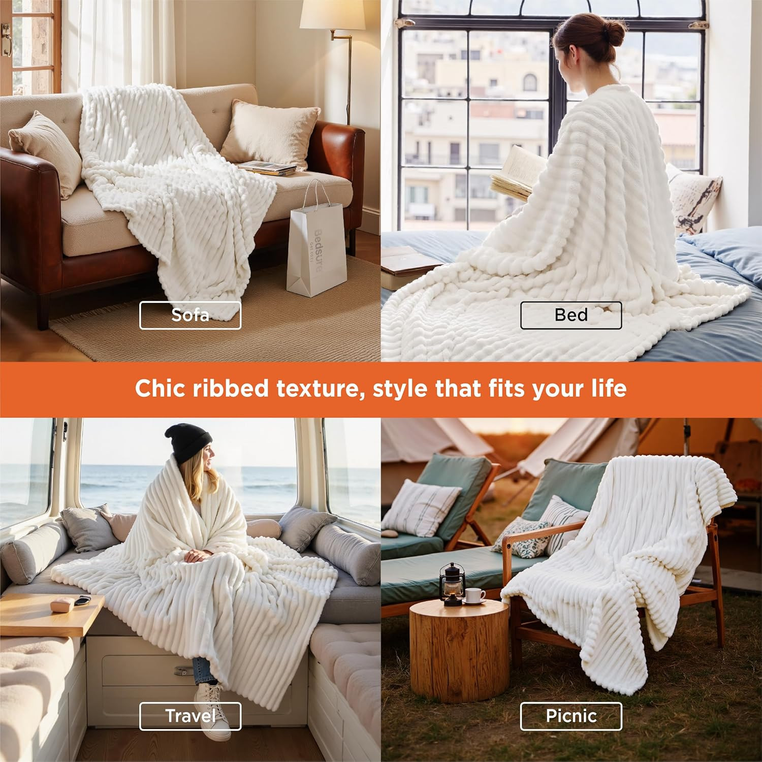 Bedsure Gentlesoft White Throw Blanket for Couch - Cozy Fleece Throw Blanket for thumbnail 4