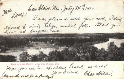 #ad Eau Claire Wisconsin 1913 Lake Hallie River View Boats Waterways Posted $9.95