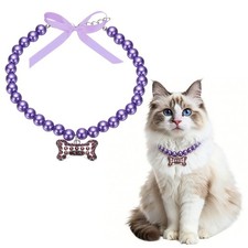 Cat Dog Pearl Collar, Small Bow Shape L, Purple