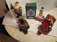 Lot Of 5 Stocking Hangers For Mantel; Santa, 2 Angel's, Teddybear, Snowman