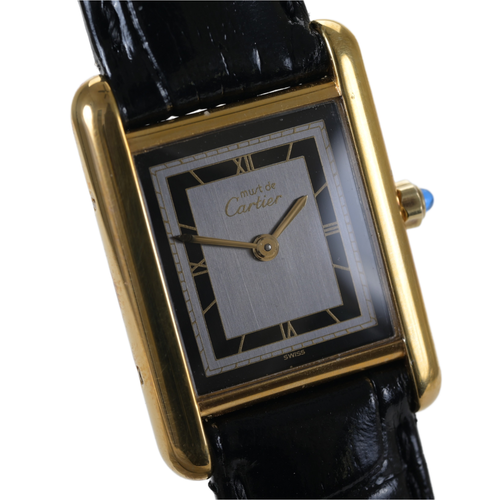 Cartier Must De Cartier Tank Gray & Black Deco Dial Argent 21x28mm Ladies Watch - Picture 2 of 9