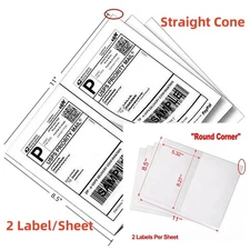 Half Sheet Shipping Labels 8.5" x 5.5" 2 per Sheet for Laser & Inkjet Printers