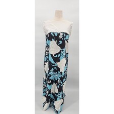 Vintage Tropicana Originals Hawaii Women's Blue and White Fliral Maxi Dress
