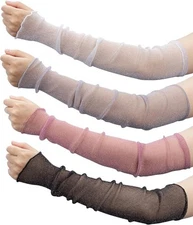 OIIKI 4 Pairs Women's Long Mesh Sleeves, Ultra-thin Lace Sun UV Protection... 