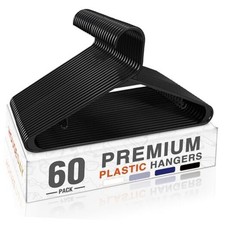 Plastic Hangers Clothes Hangers with Non Slip Hooks, Durable  60 Pack Black