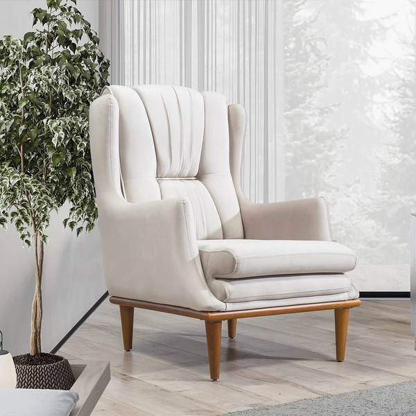 Designer WeißEr Sessel HolzfüßE Moderner Einsitzer Wohnzimmer MöBel Neu-image