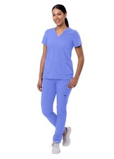 Adar Women's Go-Basic Scrub Cargo Pants V-Neck Top Set A9200 - Ceil Blue - XL