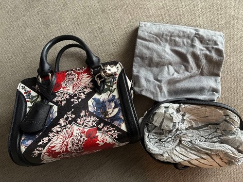 Alexander McQueen Floral Print Top Handle Bag Leather Skull Charm Dust Bag Used
