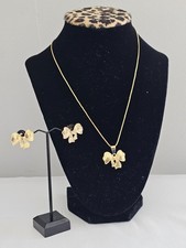 Ladies Women's Gold Stainless Steel Elegant Bow Necklace and Earring Set