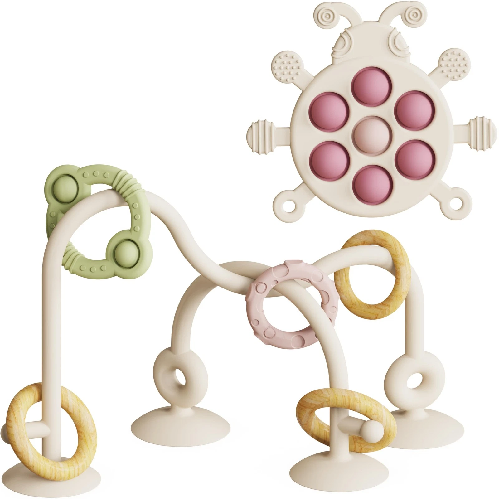 Baby Montessori Toy, High Chair Suction Cup Toy and Teething toy Set - Table ...