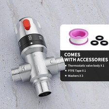 Thermostatic Mixing Valve 1/2" NPT Temperature Control Silver Brass -1Y