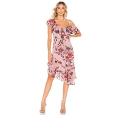 Lovers + Friends Revolve Midi Dress Pink Stacy Floral Ruffle One Shoulder XXS