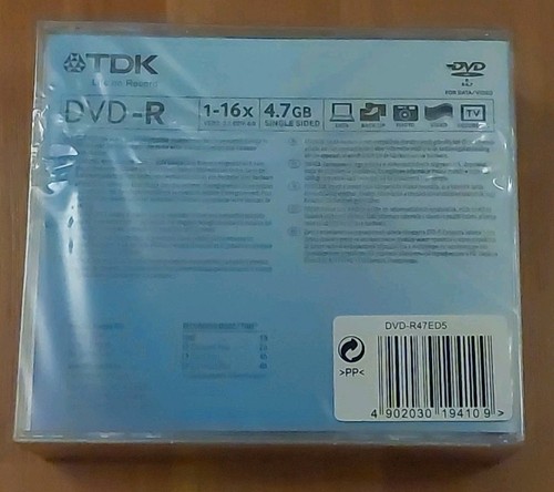 BNWT TDK DVD-R 4.7GB single sided 1-16x Speed 5 Pack Of Disks - Picture 2 of 2