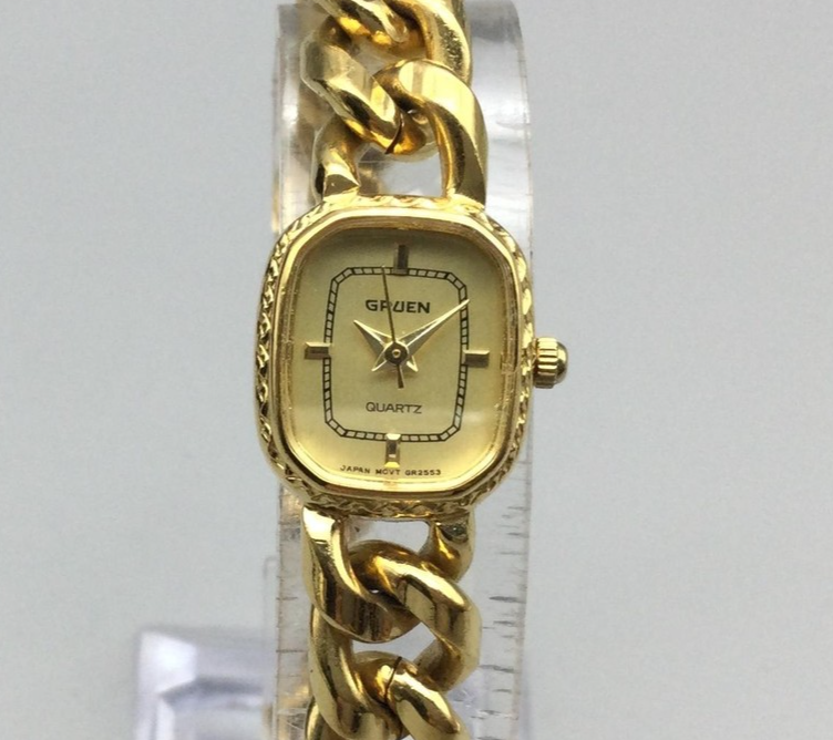 Vintage Gruen Watch Womens Gold Tone Chain Link Bracelet 325  display picture 1