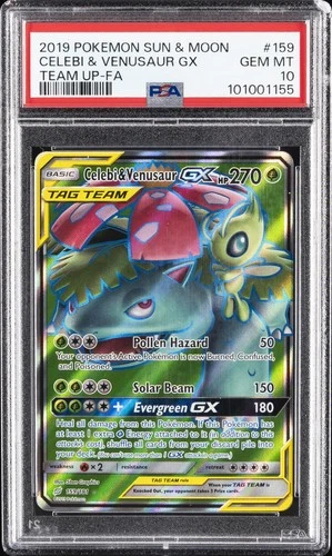 2019 POKEMON SUN & MOON TEAM UP #159 FULL ART/CELEBI & VENUSAUR GX PSA 10