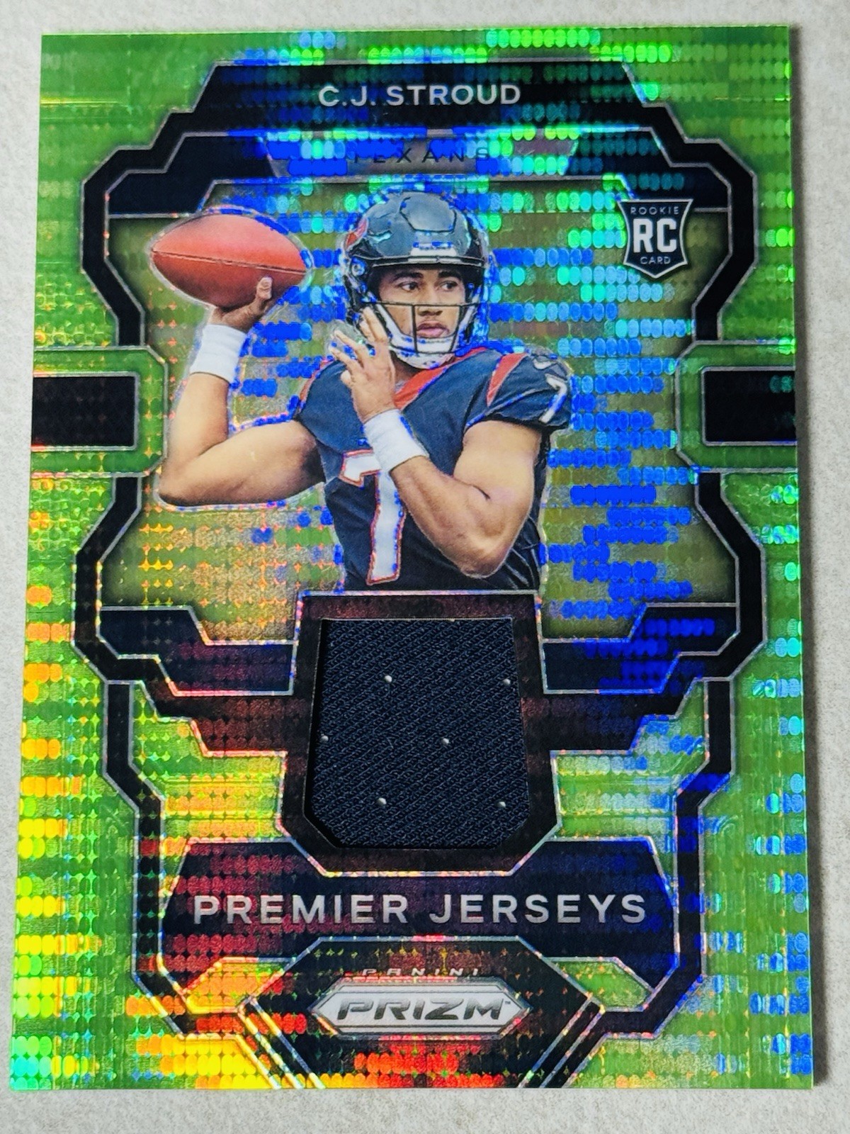 Cj Stroud 2023 Panini Prizm Premier Jersey Neon Green Pulsar #PJ-CJS Rookie RC